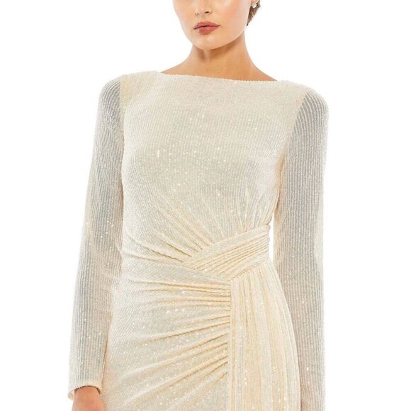 Mac Duggal Size 6 Cream 26715 Sequined Ruched Long Sleeve Formal Gown Dress New - Picture 4 of 11